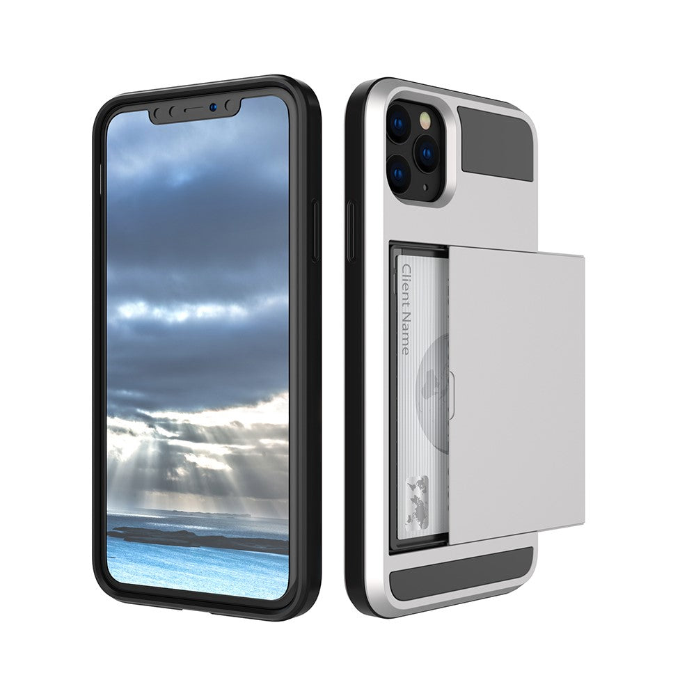 For iPhone 11 6.1 inch (2019) Slide Card Holder PC + TPU Hybrid Mobile Phone Case