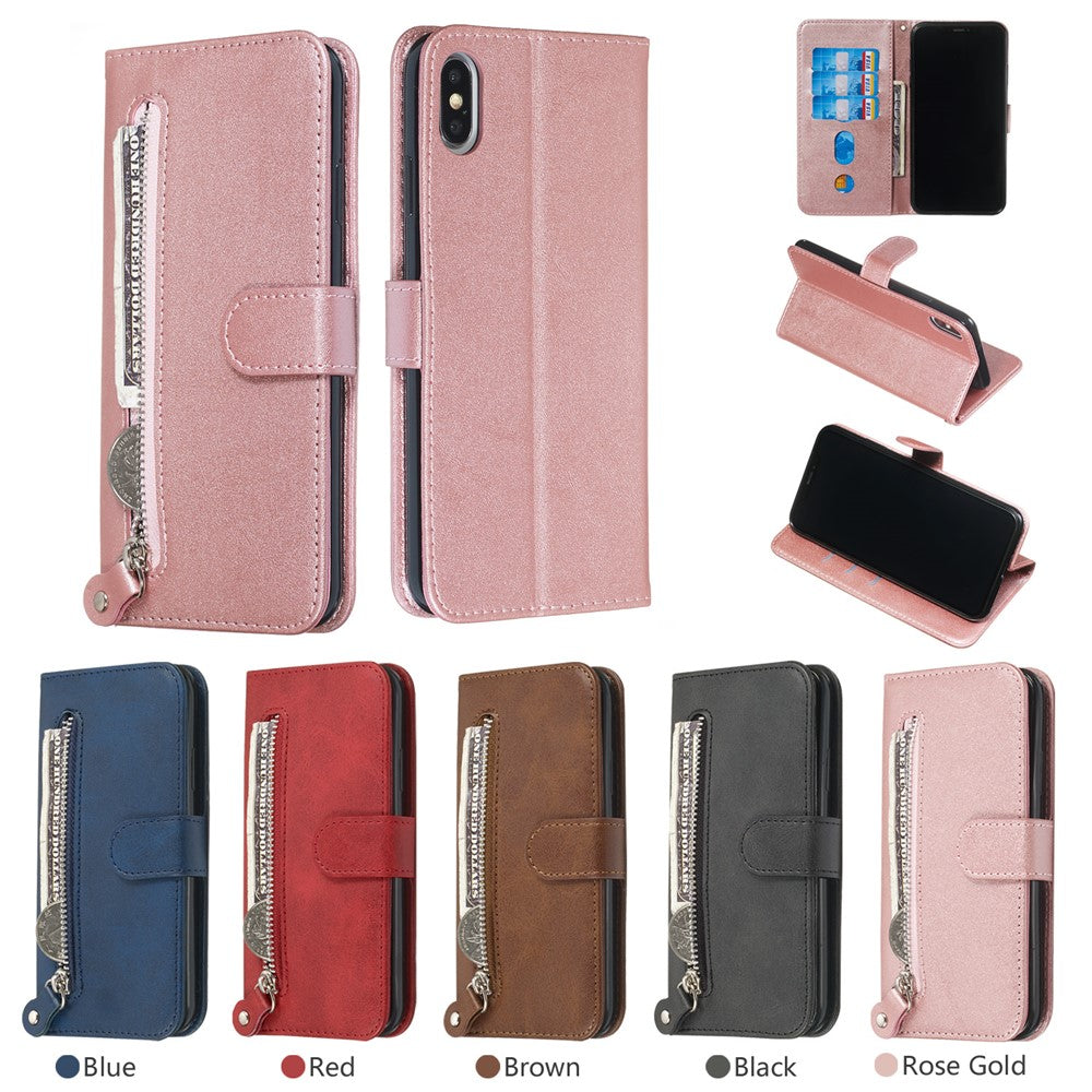 Zipper Pocket PU Leather Wallet Case for iPhone XS Max 6.5 inch