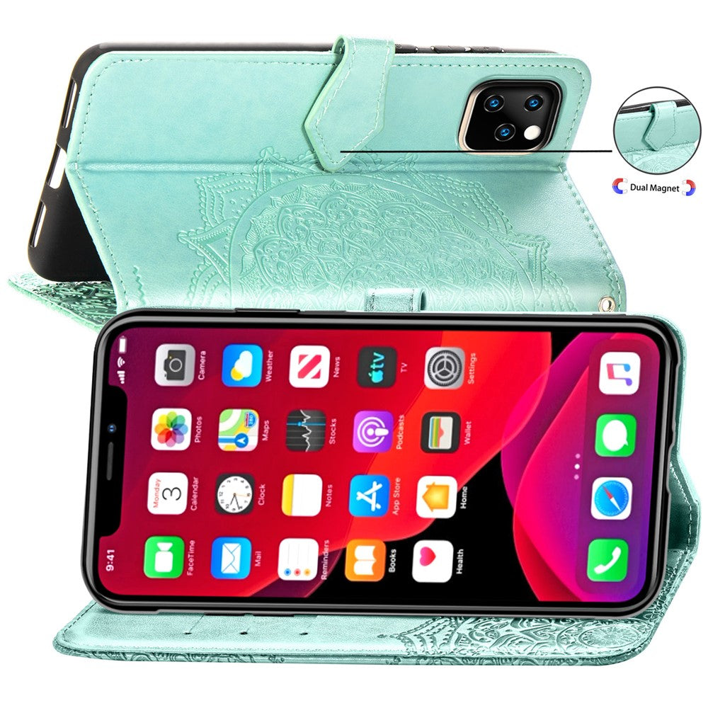 Embossed Mandala Flower Leather Wallet Stand Case for iPhone 11 6.1 inch (2019)