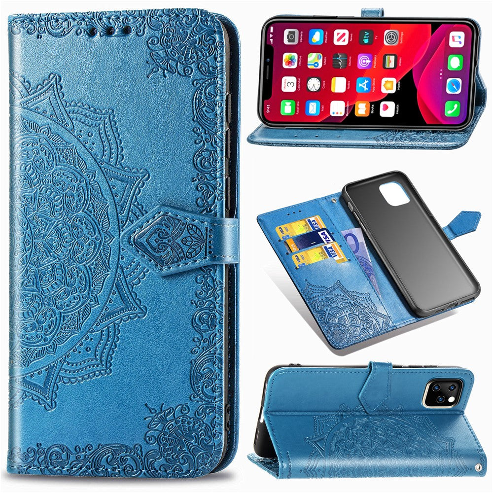 Embossed Mandala Flower Leather Wallet Stand Case for iPhone 11 6.1 inch (2019)