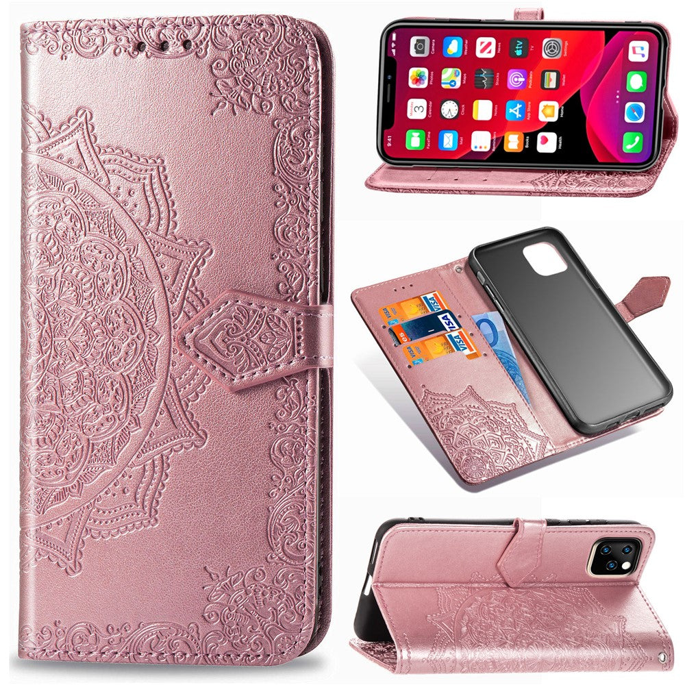 Præget Mandala Blomst Pung Læder Stand Etui til iPhone 11 Pro Max 6.5 tommer (2019)