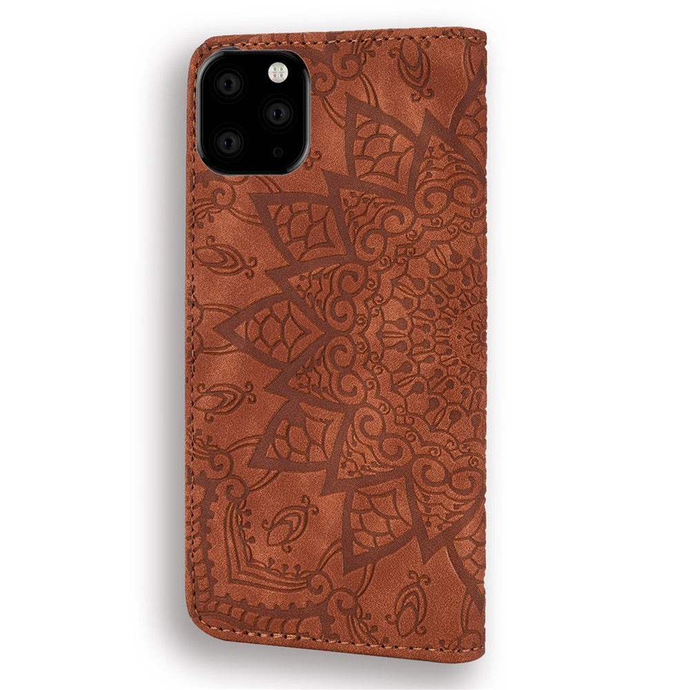 Imprint Mandala Flower Stand Wallet Leather Case Shell Cover for iPhone 11 6.1-inch (2019)