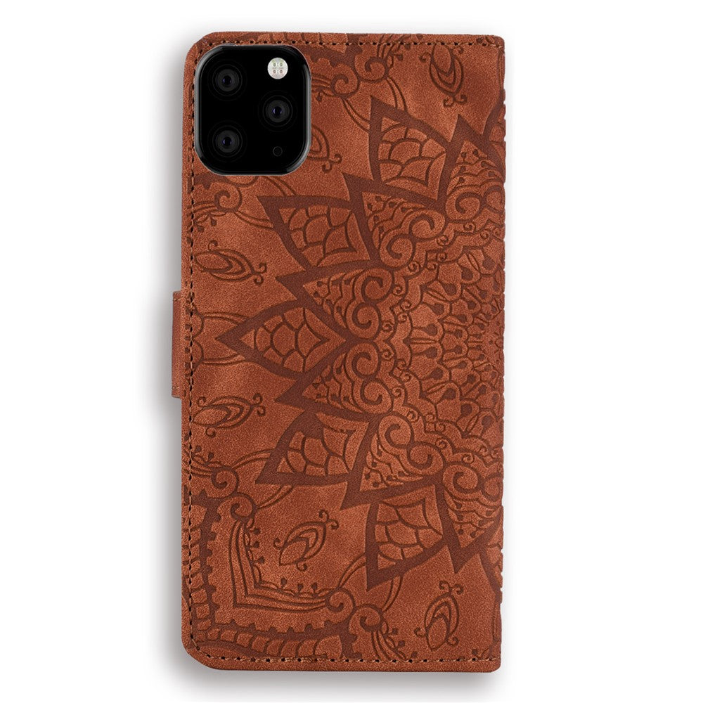Imprint Mandala Flower Stand Wallet Leather Case Shell Cover for iPhone 11 6.1-inch (2019)