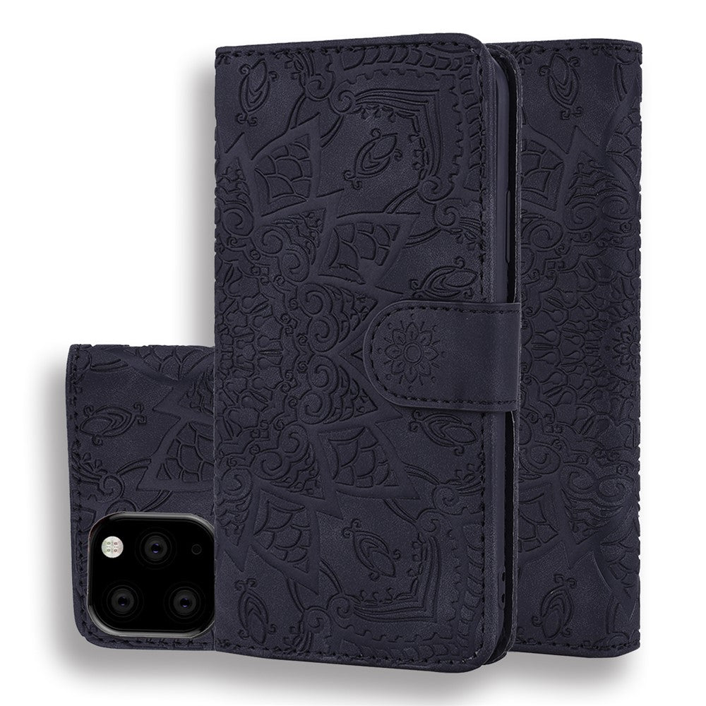Imprint Mandala Flower Stand Wallet Leather Case Shell Cover for iPhone 11 6.1-inch (2019)