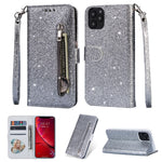 Flash Powder Zippered Stand Leather Wallet Cover with Strap for iPhone 11 6.1-inch (2019)