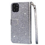 Flash Powder Zippered Stand Leather Wallet Cover with Strap for iPhone 11 6.1-inch (2019)