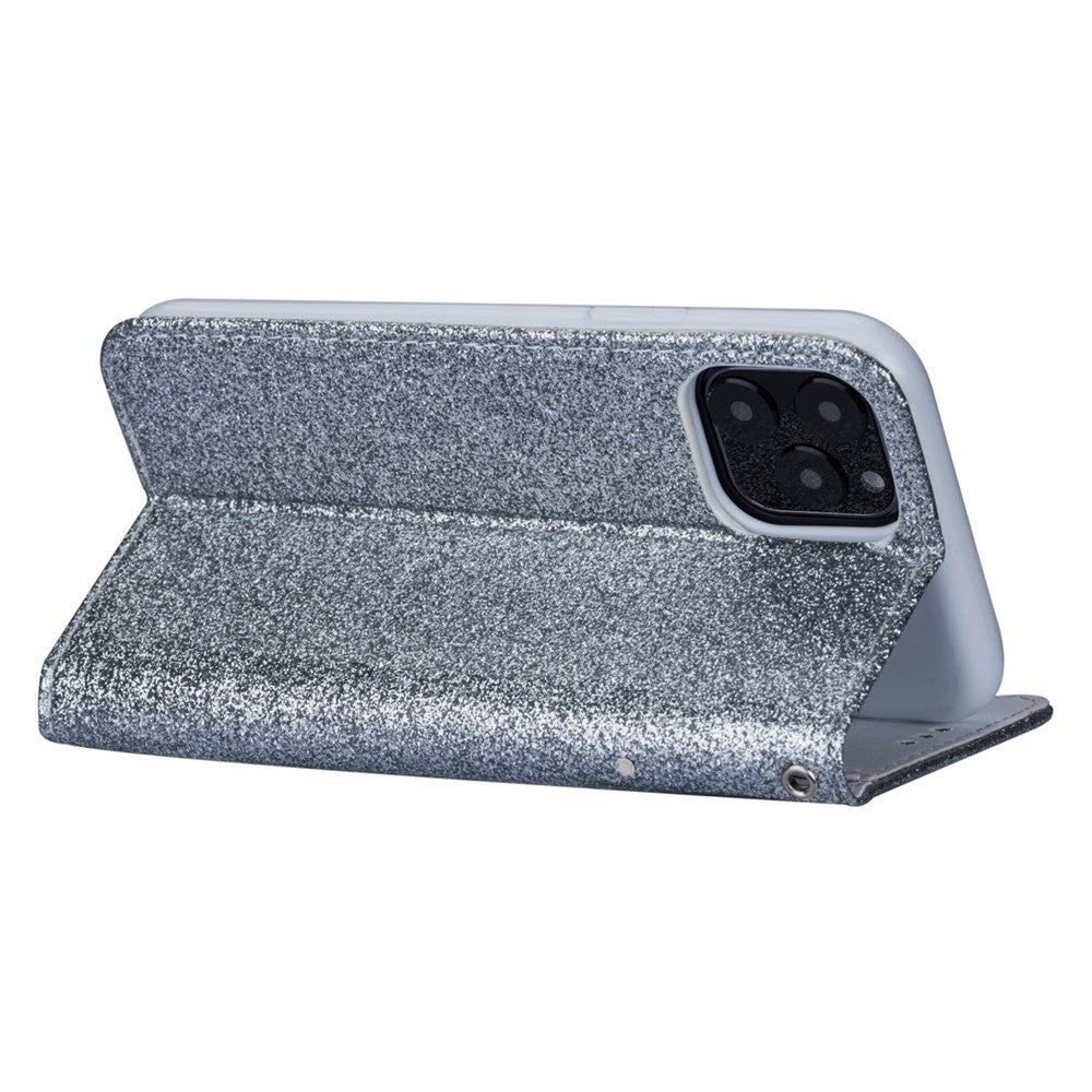 Flash Powder Zippered Stand Leather Wallet Cover with Strap for iPhone 11 6.1-inch (2019)
