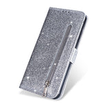 Flash Powder Zippered Stand Leather Wallet Cover with Strap for iPhone 11 6.1-inch (2019)