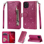 Flash Powder Zippered Stand Leather Wallet Cover with Strap for iPhone 11 6.1-inch (2019)