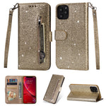 Flash Powder Zippered Stand Leather Wallet Cover with Strap for iPhone 11 6.1-inch (2019)