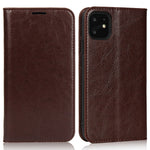 For iPhone 11 6.1 inch Crazy Horse Skin Genuine Leather Case Shockproof TPU Stand Wallet Flip Folio Cover
