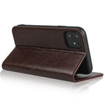 For iPhone 11 6.1 inch Crazy Horse Skin Genuine Leather Case Shockproof TPU Stand Wallet Flip Folio Cover