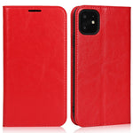 For iPhone 11 6.1 inch Crazy Horse Skin Genuine Leather Case Shockproof TPU Stand Wallet Flip Folio Cover