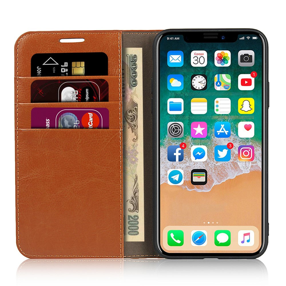 iPhone 11 Pro 5,8 tommer Crazy Horse-ægte lædermobilcover med tegnebogsetui