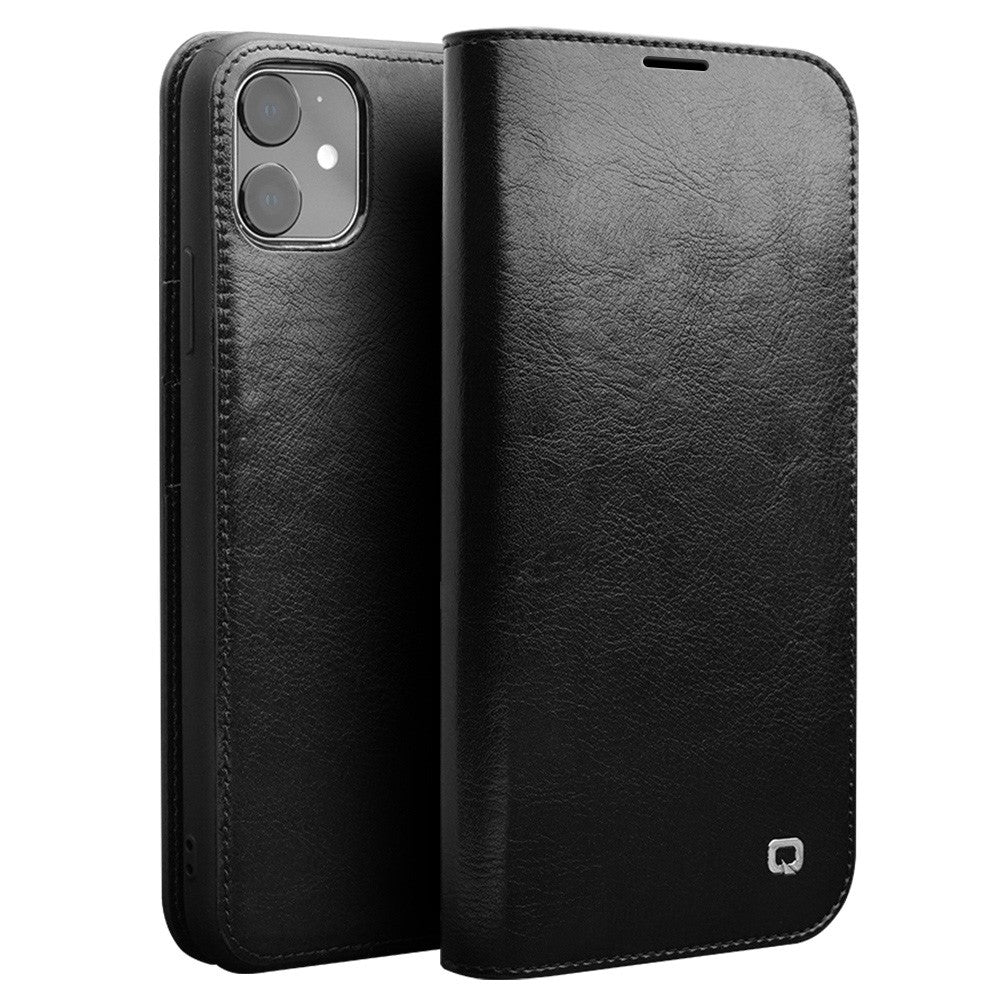 QIALINO Til iPhone 11 6,1 tommer Telefoncover Ægte Koskind Læder Pung Beskyttende Cover