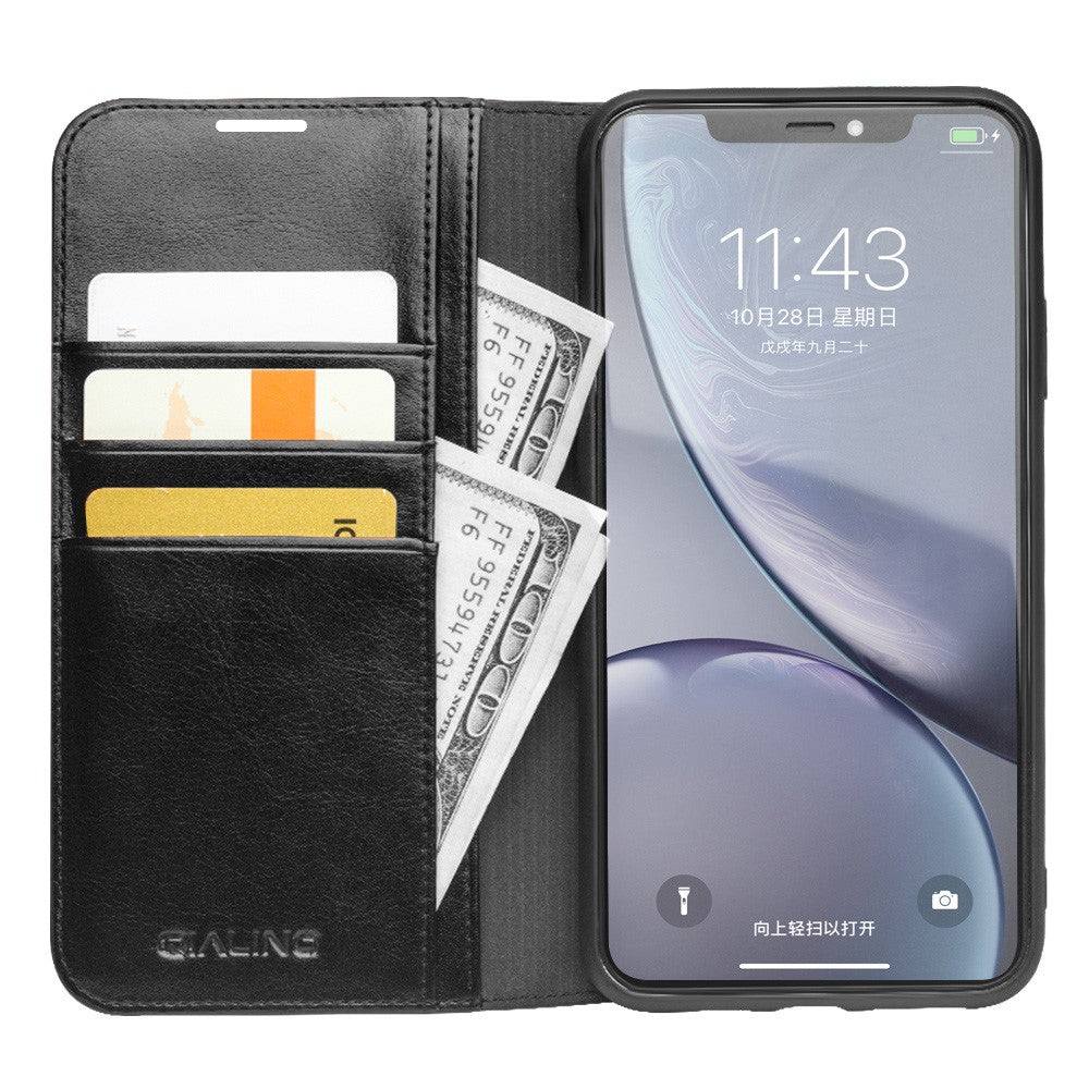 QIALINO Til iPhone 11 6,1 tommer Telefoncover Ægte Koskind Læder Pung Beskyttende Cover