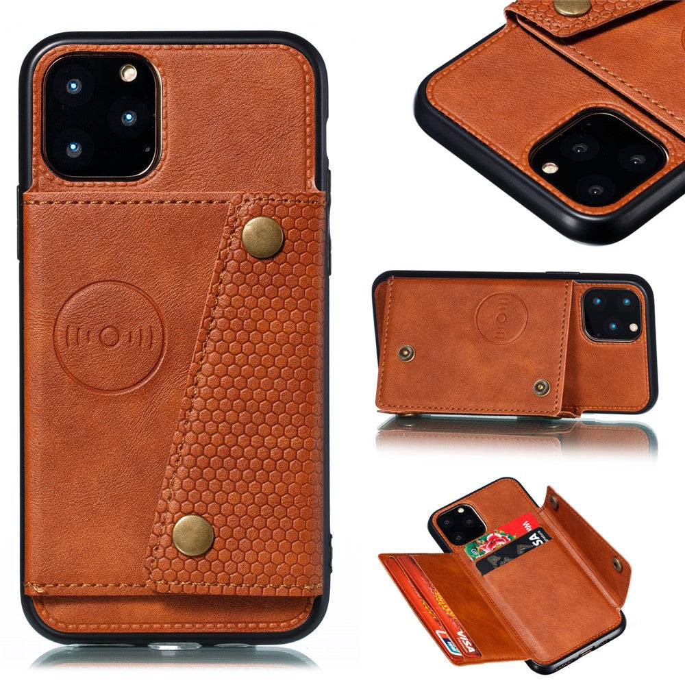 Kickstand Card Holder PU Leather Coated TPU Case for iPhone 11 6.1 inch