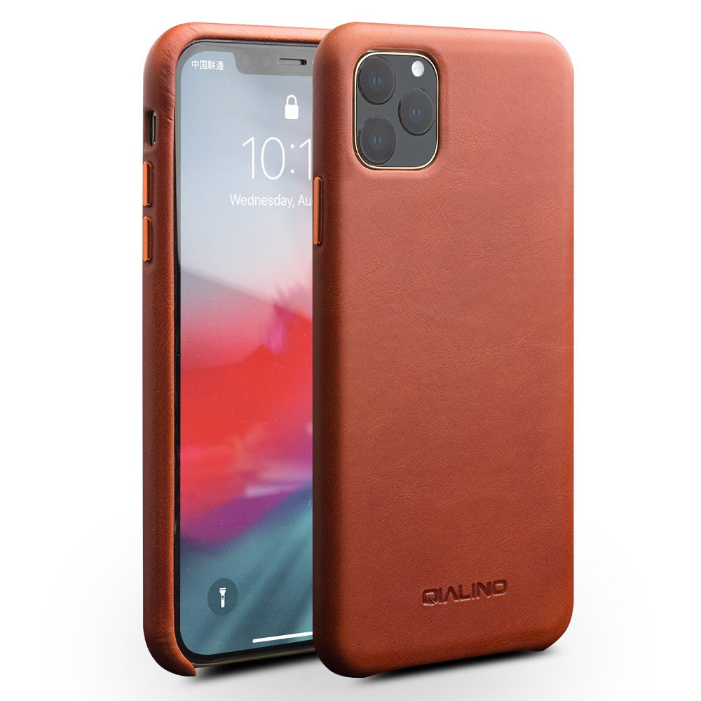 QIALINO til iPhone 11 Pro Bagcover i ægte koskindslæder Tilbehør til mobiltelefon
