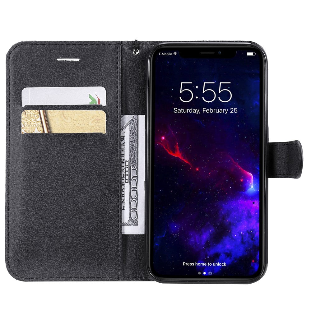iPhone 11-skal i enfärgat läder, mobilskal, plånboksfodral med rem