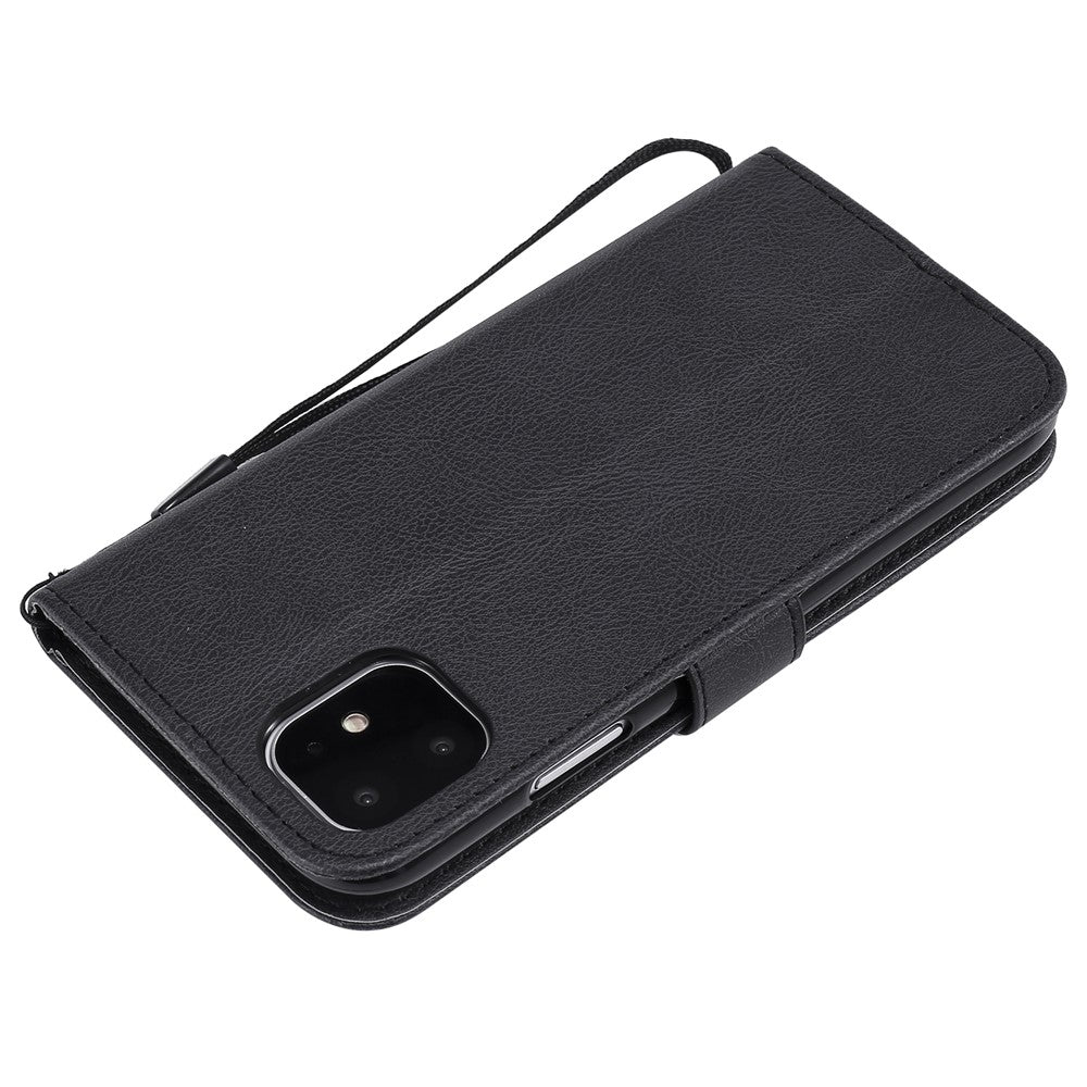 iPhone 11-skal i enfärgat läder, mobilskal, plånboksfodral med rem