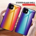 Carbon Fiber Texture Tempered Glass + PC + TPU Hybrid Phone Case for iPhone 11 Pro Max 6.5 inch (2019)