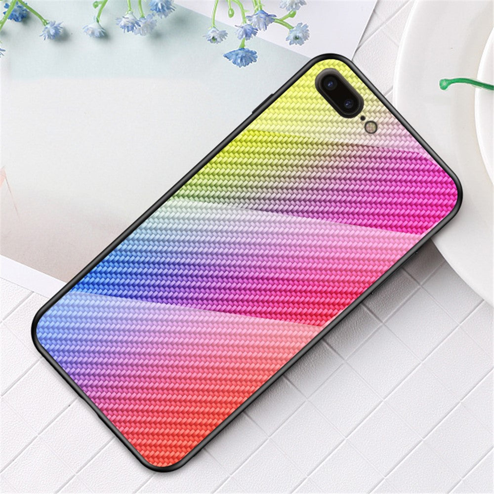Carbon Fiber Surface Tempered Glass + PC + TPU Cell Casing for iPhone 8 Plus / 7 Plus 5.5 inch