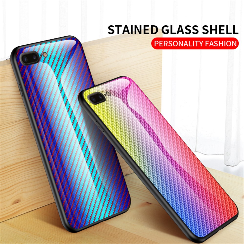 Carbon Fiber Surface Tempered Glass + PC + TPU Cell Casing for iPhone 8 Plus / 7 Plus 5.5 inch