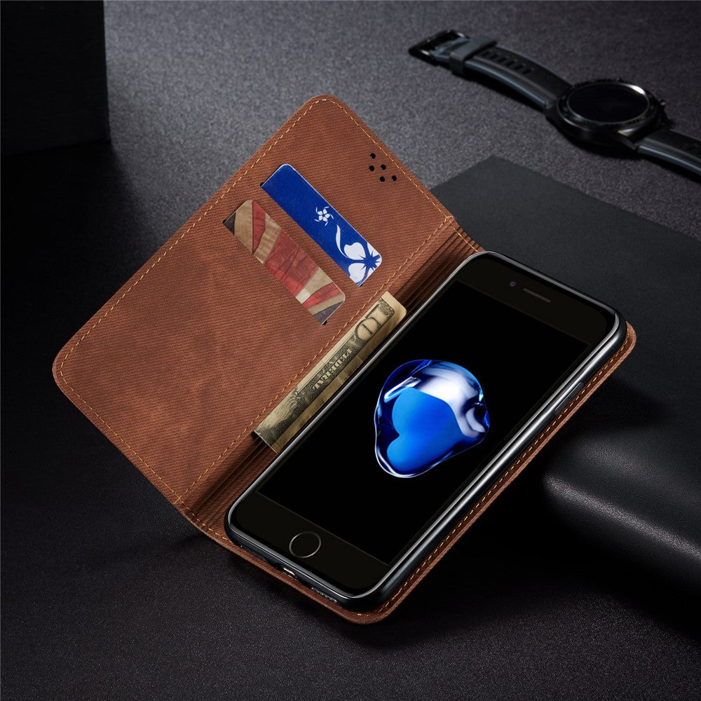 Retro Style Jeans Cloth Leather Stand Case with Card Slots for iPhone 7 4.7 inch/8 4.7 inch/SE (2020/SE (2022)