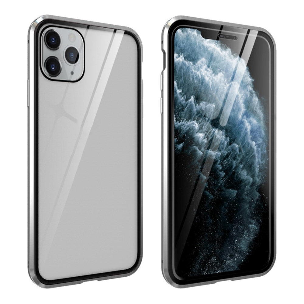 Full Covering Magnetic Metal Frame + Tempered Glass Touch Screen Phone Cover for Apple iPhone 11 Pro 5.8 inch