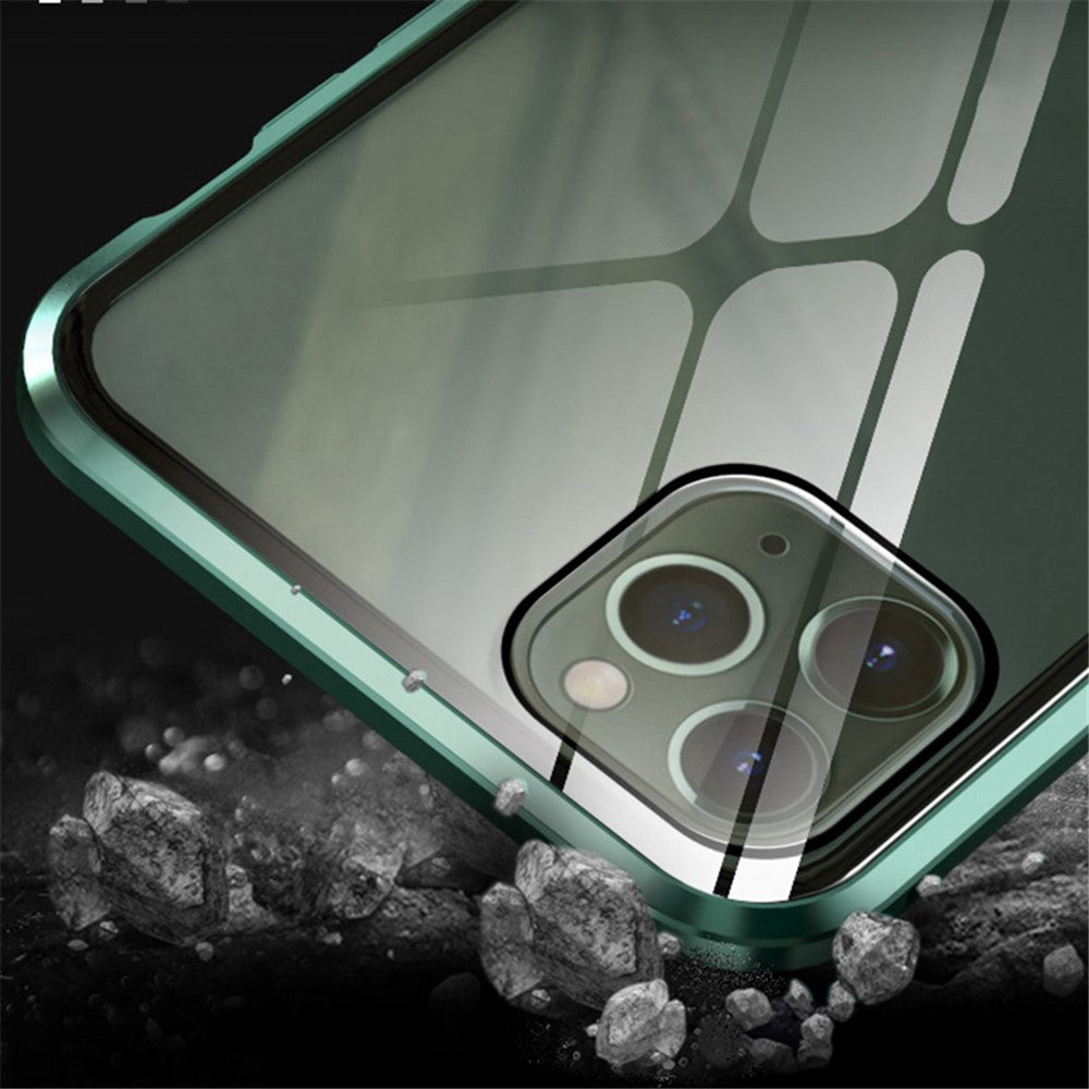 Full Covering Magnetic Metal Frame + Tempered Glass Touch Screen Phone Cover for Apple iPhone 11 Pro 5.8 inch