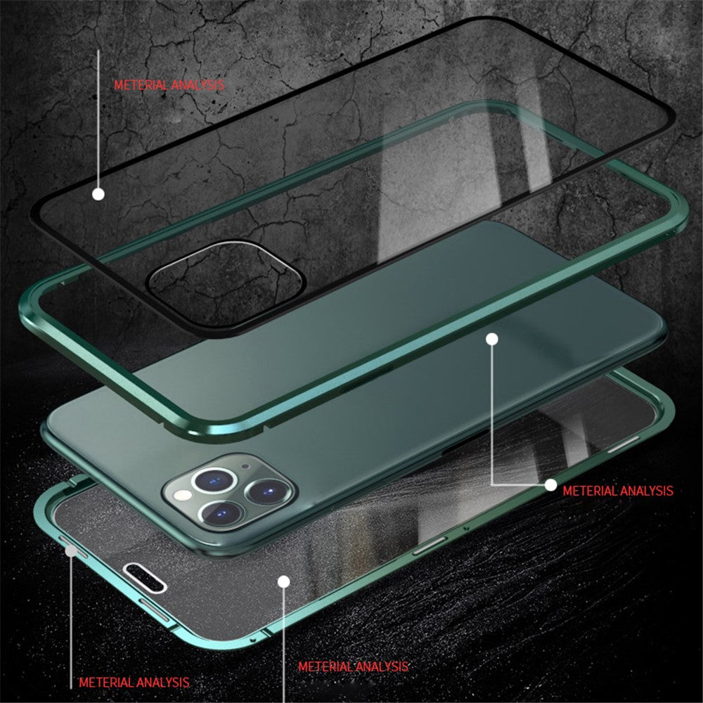 Full Covering Magnetic Metal Frame + Tempered Glass Touch Screen Phone Cover for Apple iPhone 11 Pro 5.8 inch