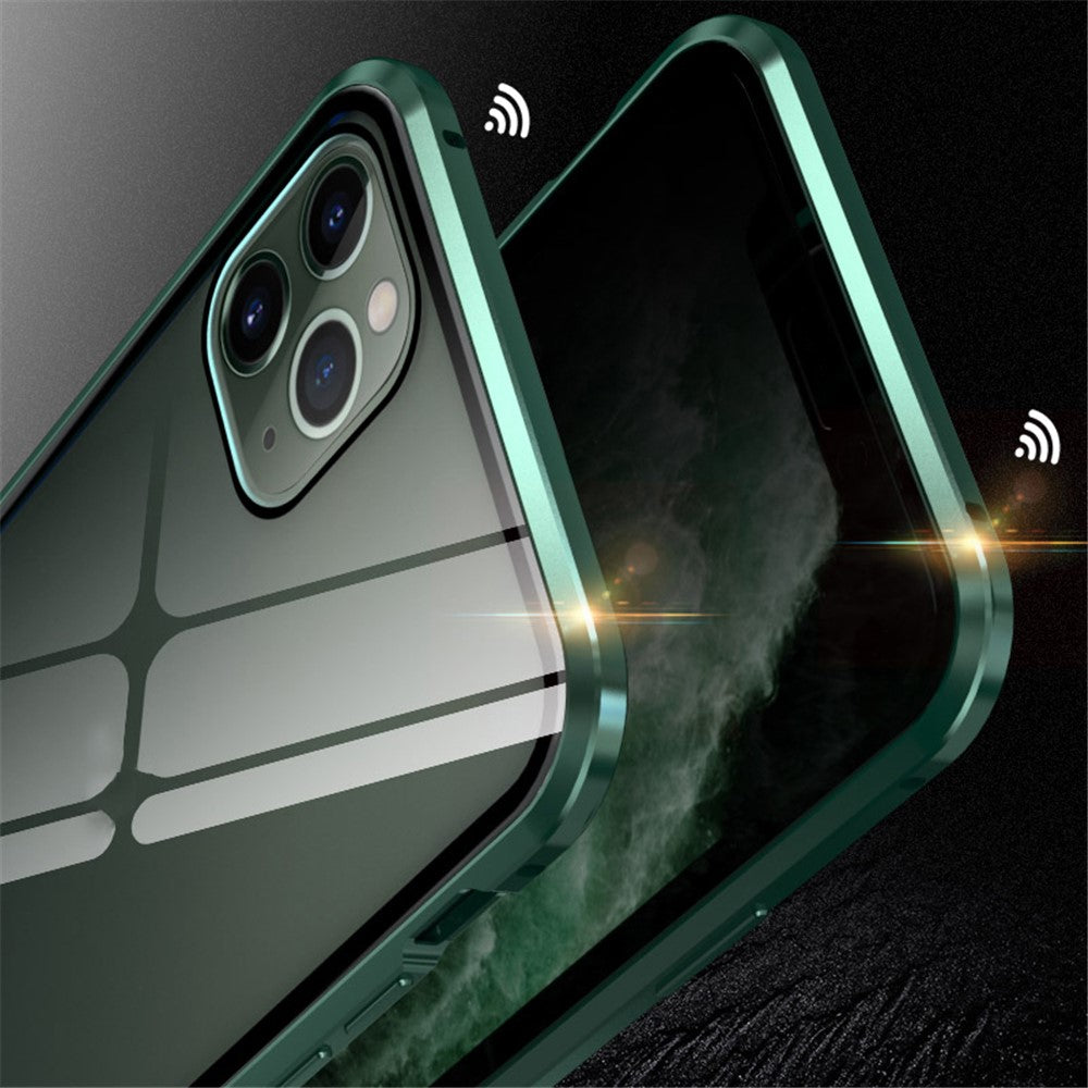 Full Covering Magnetic Metal Frame + Tempered Glass Touch Screen Phone Cover for Apple iPhone 11 Pro 5.8 inch