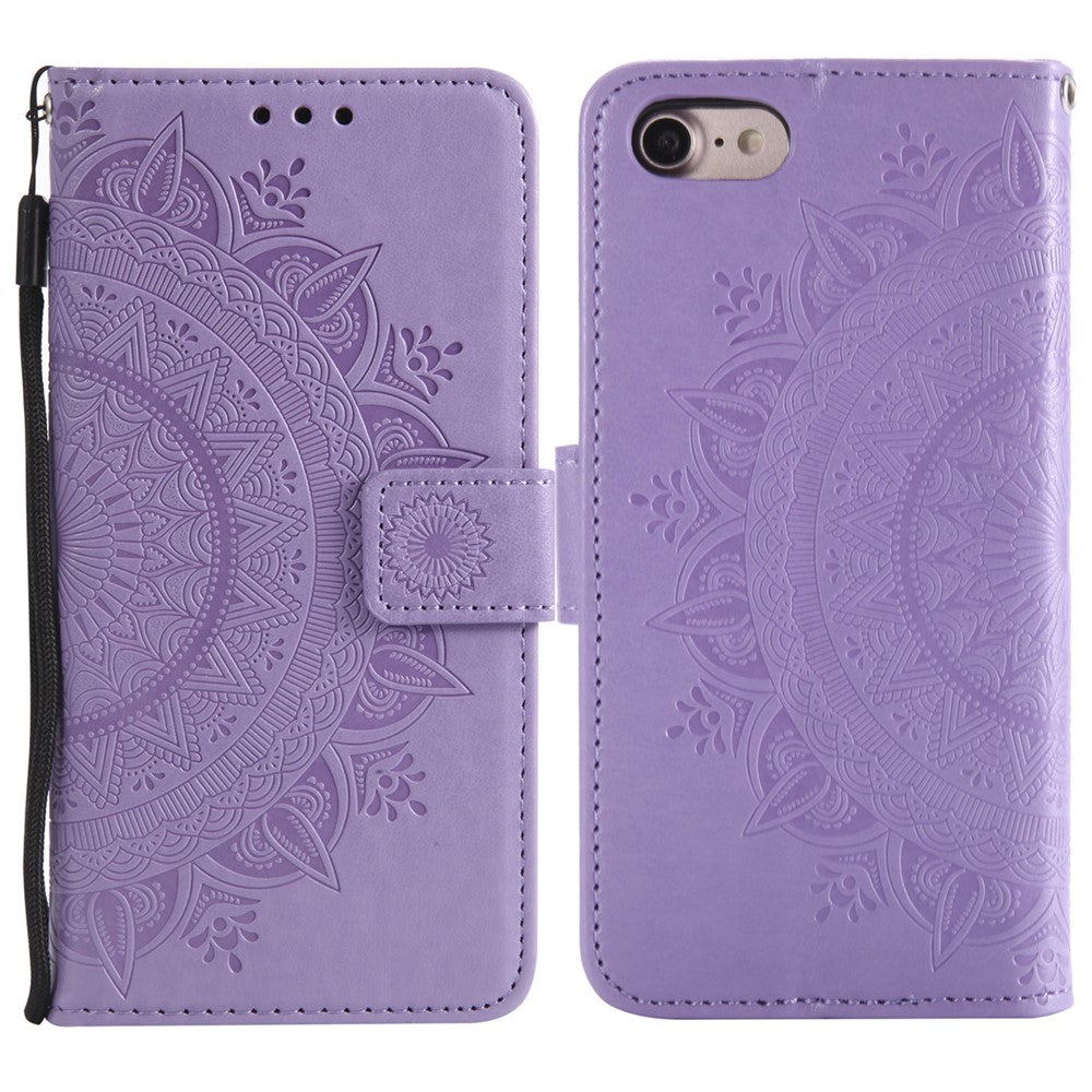 Pung-telefoncover i læder med blomstermønster og stander til iPhone 7 4,7 tommer/8 4,7 tommer/SE (2020)/SE (2022)