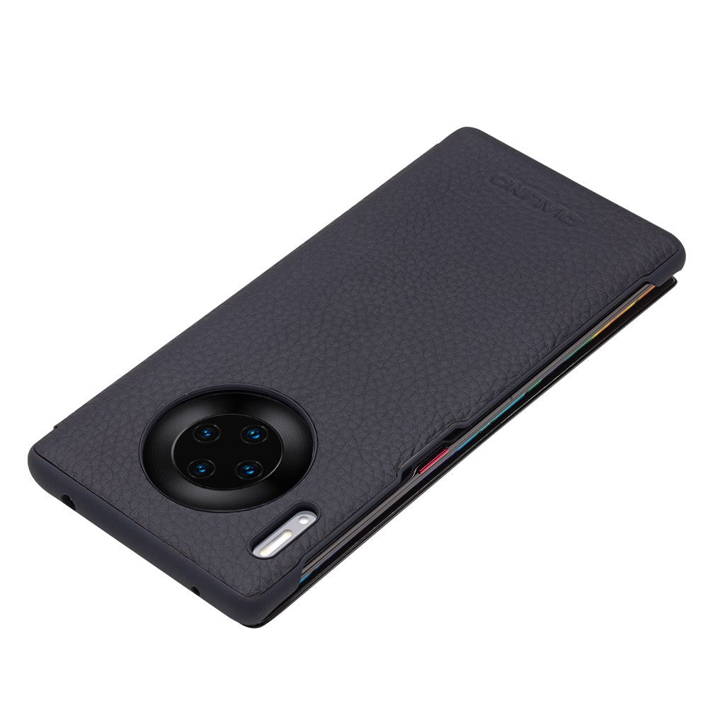 QIALINO View Window Smartfodral i läder med litchi-struktur till Huawei Mate 30 Pro