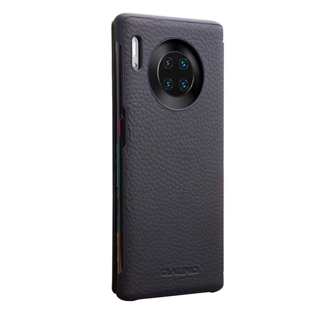 QIALINO View Window Smartfodral i läder med litchi-struktur till Huawei Mate 30 Pro