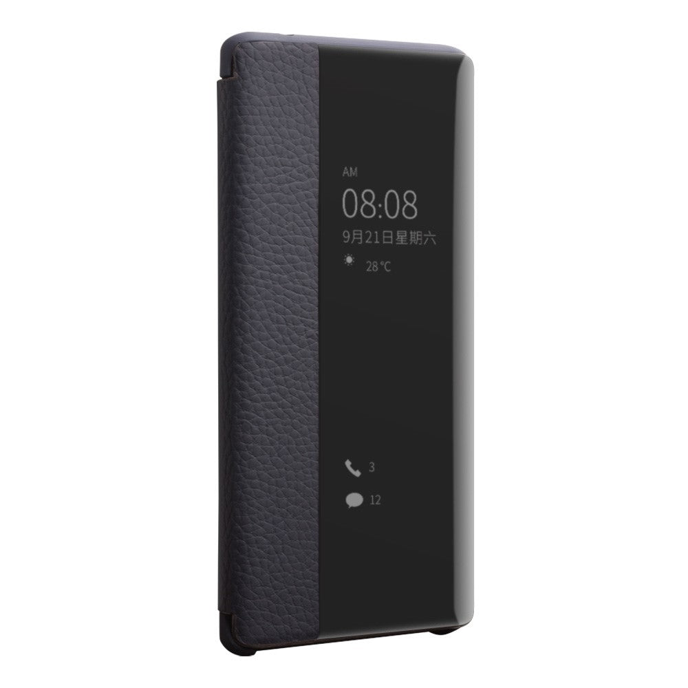 QIALINO View Window Smartfodral i läder med litchi-struktur till Huawei Mate 30 Pro
