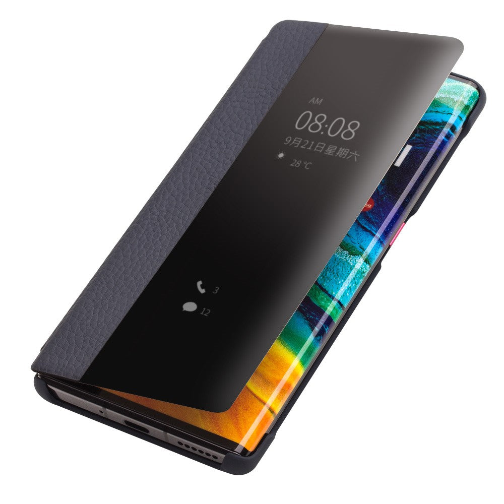 QIALINO View Window Smartfodral i läder med litchi-struktur till Huawei Mate 30 Pro