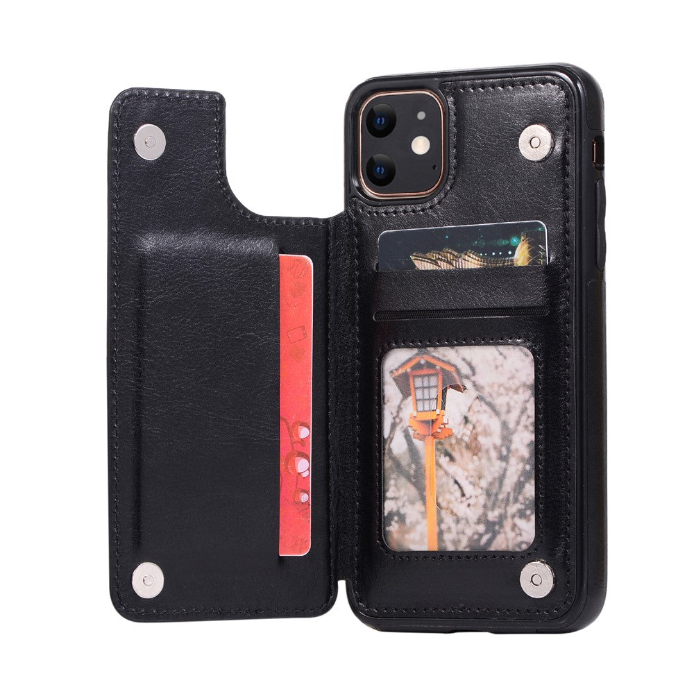 Crazy Horse Leather Coated TPU Phone Case with Card Slots Kickstand Shell for iPhone 11 6.1-inch