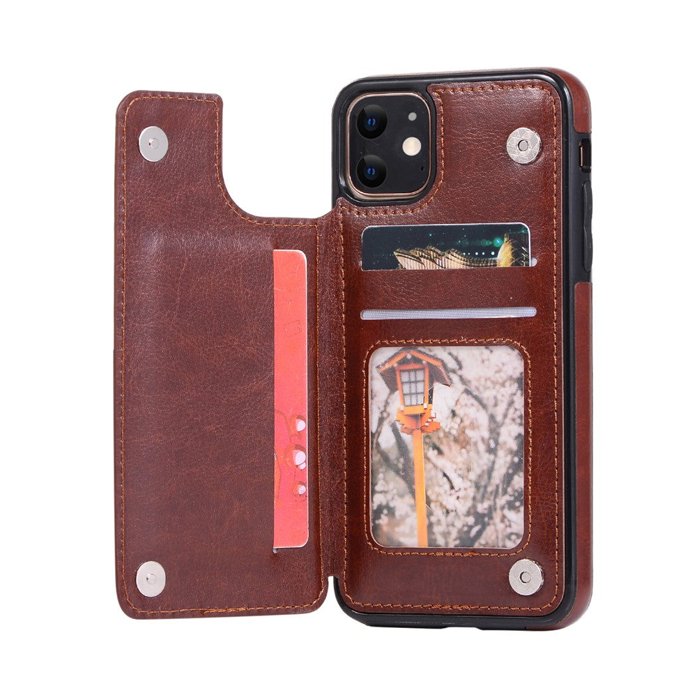 Crazy Horse Leather Coated TPU Phone Case with Card Slots Kickstand Shell for iPhone 11 6.1-inch