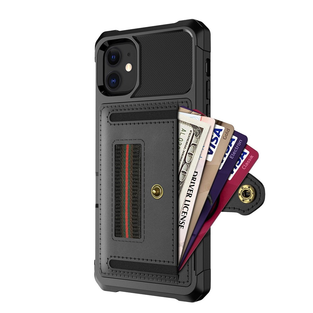 TPU+PU Leather Phone Case with Card Slot and Elastic Finger Ring Strap for iPhone 11 6.1-inch