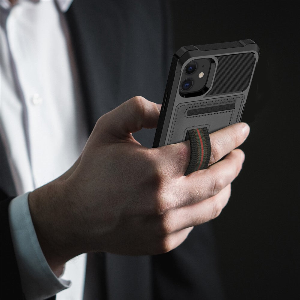 TPU+PU Leather Phone Case with Card Slot and Elastic Finger Ring Strap for iPhone 11 6.1-inch