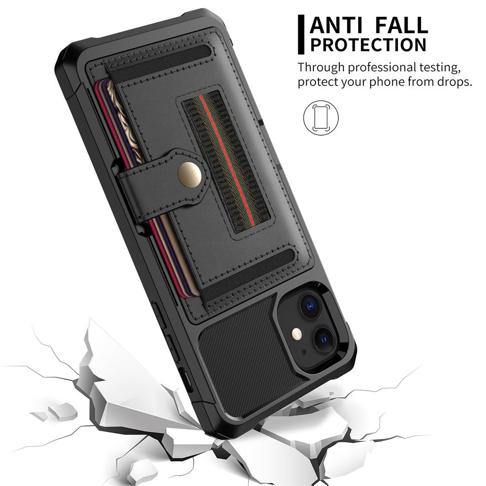 TPU+PU Leather Phone Case with Card Slot and Elastic Finger Ring Strap for iPhone 11 6.1-inch