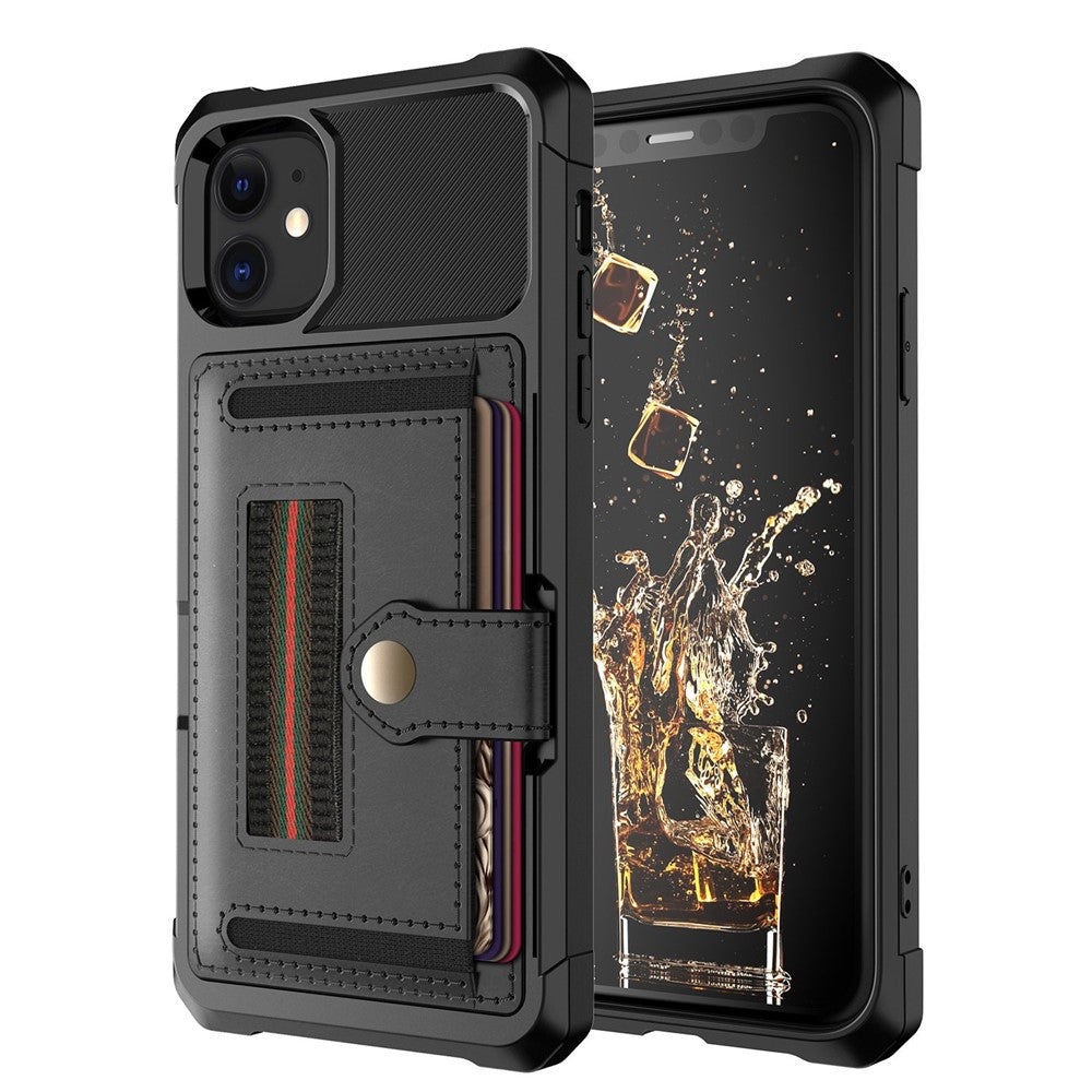TPU+PU Leather Phone Case with Card Slot and Elastic Finger Ring Strap for iPhone 11 6.1-inch
