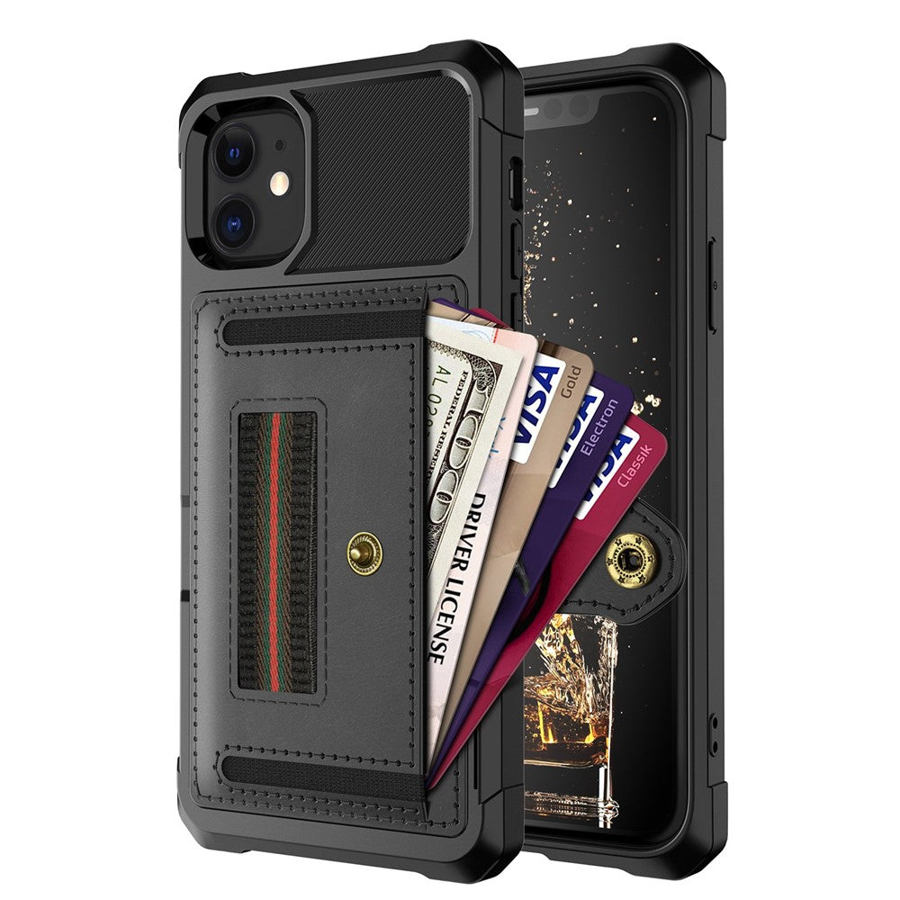 TPU+PU Leather Phone Case with Card Slot and Elastic Finger Ring Strap for iPhone 11 6.1-inch