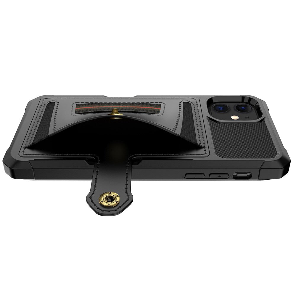 TPU+PU Leather Phone Case with Card Slot and Elastic Finger Ring Strap for iPhone 11 6.1-inch