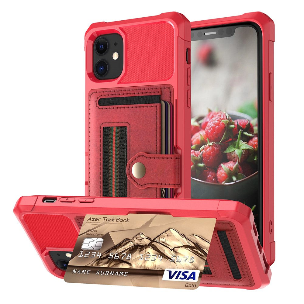 TPU+PU Leather Phone Case with Card Slot and Elastic Finger Ring Strap for iPhone 11 6.1-inch