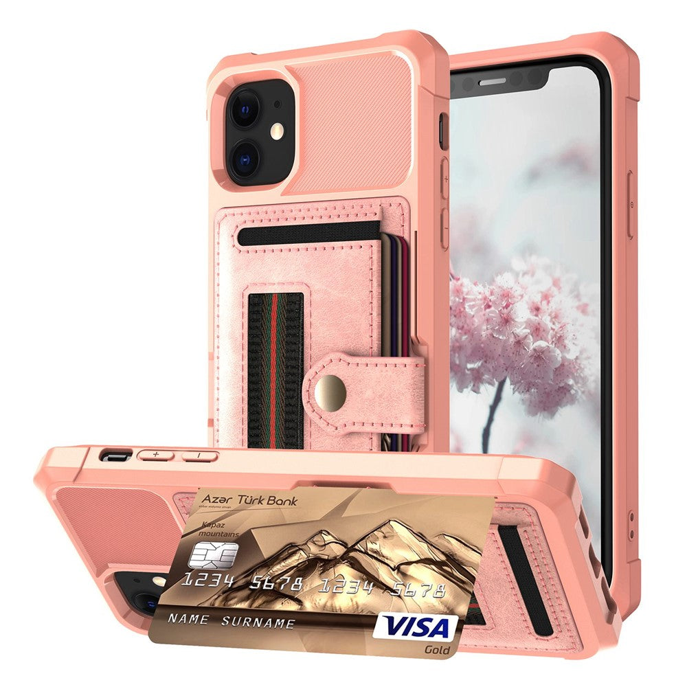 TPU+PU Leather Phone Case with Card Slot and Elastic Finger Ring Strap for iPhone 11 6.1-inch