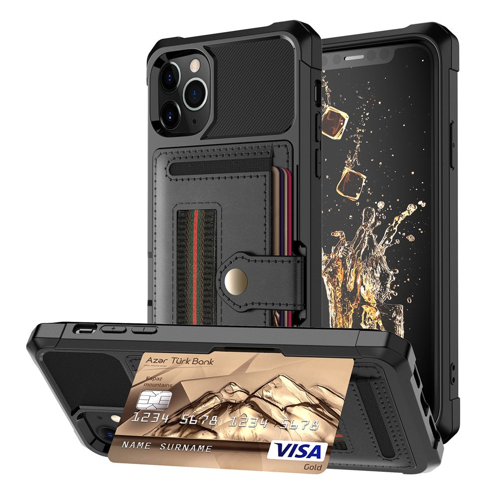 TPU+PU Leather Phone Case with Card Slot and Elastic Finger Ring Strap for iPhone 11 Pro Max 6.5-inch