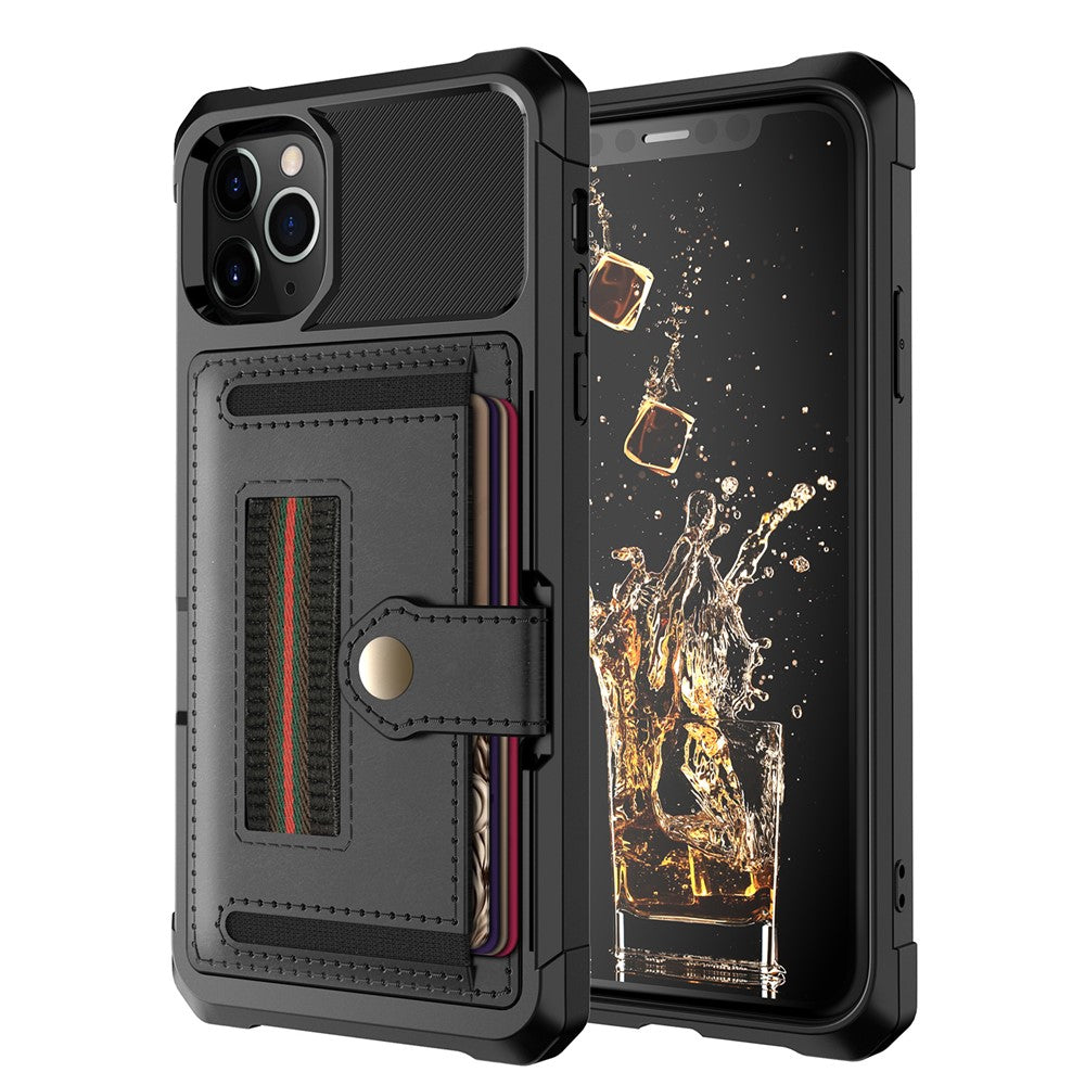 TPU+PU Leather Phone Case with Card Slot and Elastic Finger Ring Strap for iPhone 11 Pro Max 6.5-inch