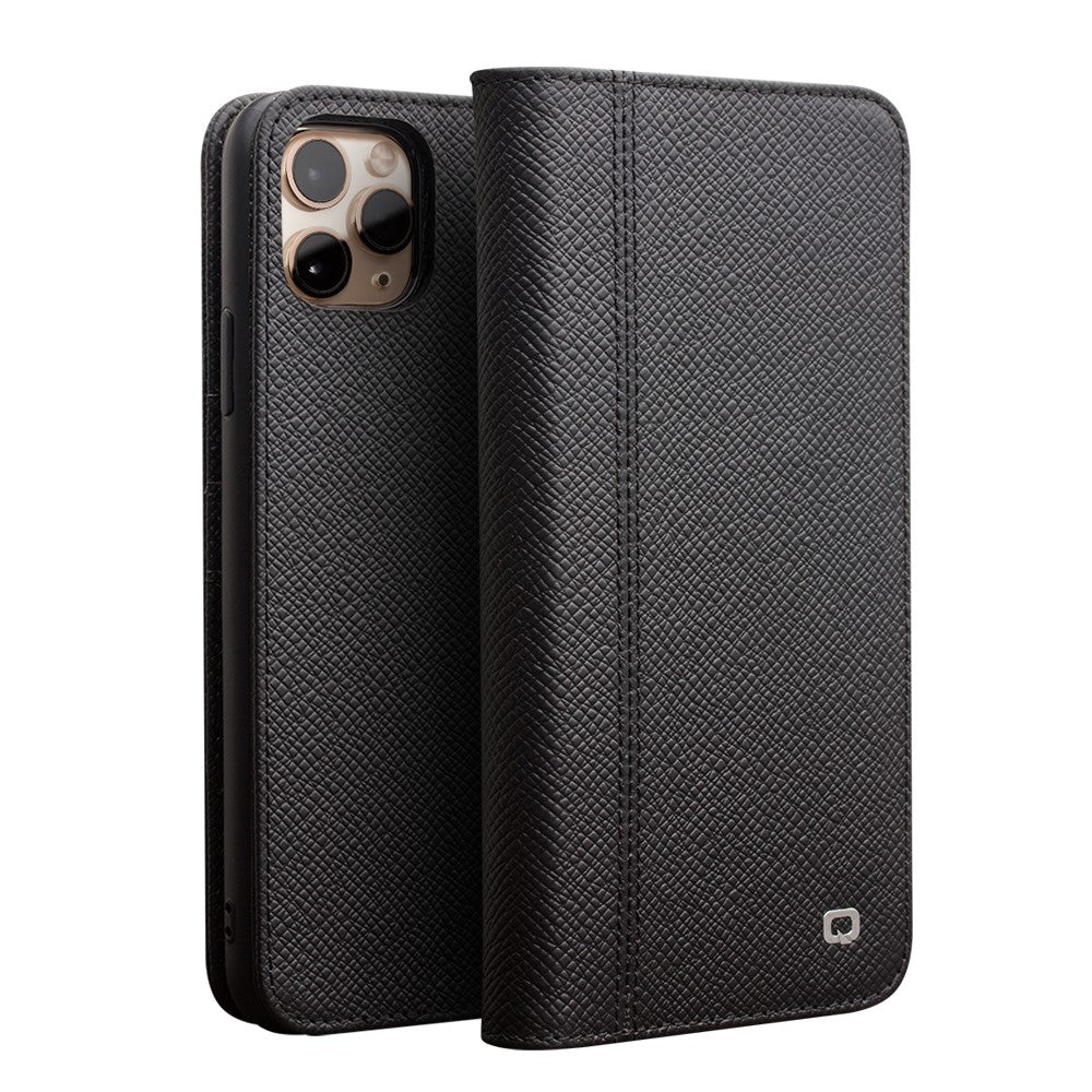 QIALINO til Apple iPhone 11 Pro 5.8 tommer Cross Texture Ægte Læder Pung Aftageligt 2 i 1 Telefoncover